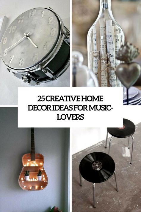 creative home decor ideas for music lovers cover Music Themed Home Decor, Music Theme Basement, Den Music Room Ideas, Music Themes Decorations, Diy Music Notes Decor, Music Themed Dining Room, Music Corner Decor, Music Decorations Diy, Music Room Decoration Ideas