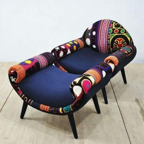 African inspired chair Patchwork Armchair, Patchwork Furniture, African Furniture, Baby Furniture Sets, Furniture Repurpose, Blue Armchair, African Home, Tables Kitchen, African Home Decor