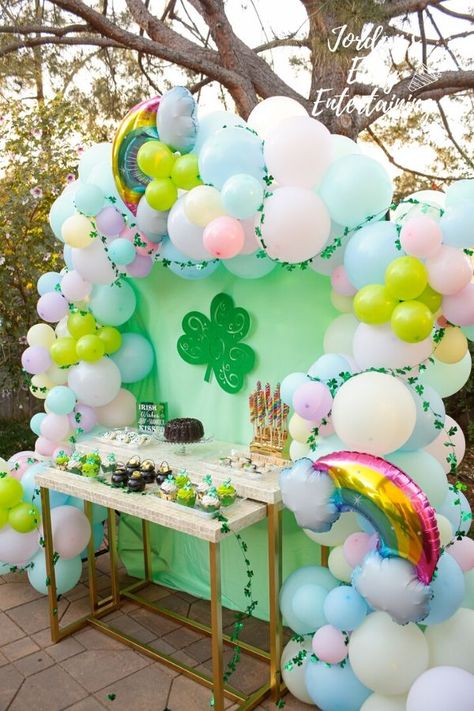 This St. Patrick's Day party dessert table is filled with lots of green, gold, and rainbow treats and decorations that are sure to have your guests feeling lucky! Bring Good Luck, Party Dessert Table, St Patrick's Day Decorations, Feeling Lucky, Easy Entertaining, Day Party, Dessert Table, St Patricks, St Patrick