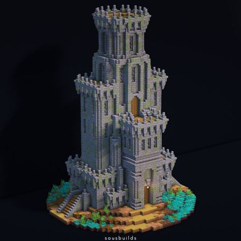 Temple Design Minecraft, Minecraft Castle Tower Roof, Stone Tower Minecraft, Minecraft Wizard Castle, Minecraft Island Castle, Minecraft Round Tower, Minecraft Obelisk, Minecraft Tower Base, Minecraft Building Ideas Castle