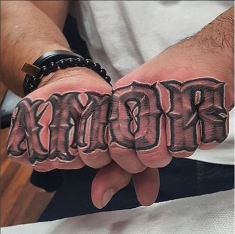 Amor (Love) large finger tattoos for men Lettering Hand Tattoo, Bone Lettering, Lettering Tattoos, Alphabet Tattoo Designs, Tattoo Lettering Design, Tattoo Lettering Styles, Knuckle Tattoos, Omerta Tattoo, Tattoo Inspiration Men