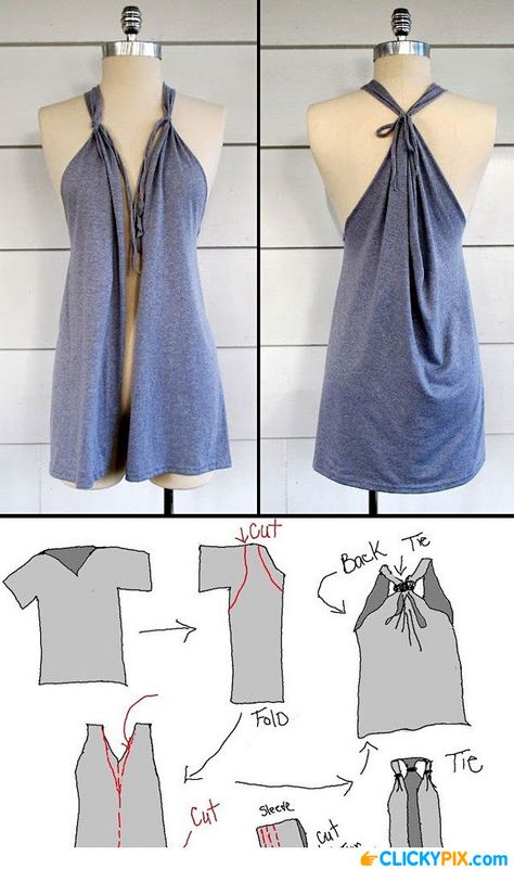 easy fashion diy..would love to do with a long sleeved top, could make bell sleeves too! Gamle T Shirts, Distressed Clothing, Pola Blus, Upcycle Clothing, Diy Clothes Refashion, Top Sewing, Diy Vetement, Shirt Diy, Old Clothes