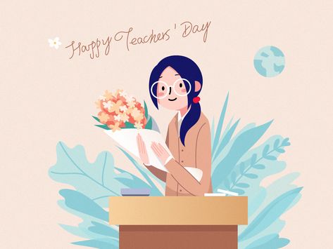 Illustration on teachers' day by Cyril Chan Happy Teachers Day Drawing, Teachers Day Illustration, Ych Reference, Teachers Day Drawing, Drawing Ideas Aesthetic, Teachers Illustration, Happy Birthday Drawings, Happy National Day, Teachers Day Card