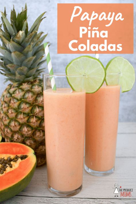 Papaya Drink, Tropical Cocktail Recipes, Pina Colada Cocktail, Papaya Recipes, Pina Colada Recipe, Drink Recipes Nonalcoholic, Resep Diet, Fruity Drinks, Tropical Drink