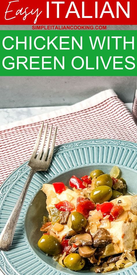 Chicken Green Olives Recipe, Chicken With Green Olives Recipe, Italian Baked Chicken Breast, Baked Italian Chicken, Easy Italian Chicken, Mediterranean Ingredients, Italian Chicken Soup, Italian Chicken Crockpot, Italian Baked Chicken