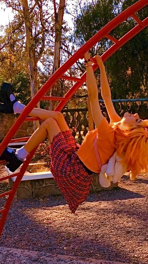 aesthetic photoshoot by @m0n1lu on ig Senior Picture Ideas Playground, School Playground Aesthetic, Playground Nostalgia, Playground Photo Shoot, Playground Aesthetic, Playful Photoshoot, Playground Photoshoot, Playground Photography, Park Shoot