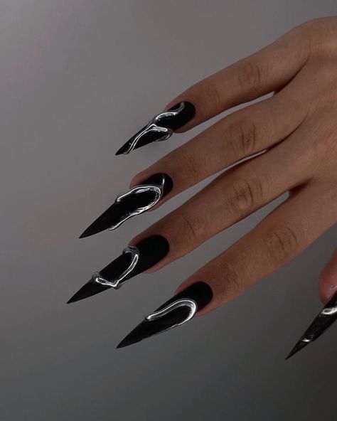 Stilleto Nails Designs, Black Stiletto Nails, Punk Nails, Long Nail Designs, Goth Nails, Edgy Nails, Colorful Nails, Stiletto Nails Designs, Her Nails