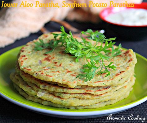 Jowar Aloo Parathas, Gluten-free Aloo Parathas, Jowar Rotis, Aloo Paratha Potato Paratha, Jowar Recipes, Lunch Recipes Indian, Aloo Paratha, Potatoes Baked, Indian Flat Bread, Roti Recipe, Paratha Recipes, Indian Bread