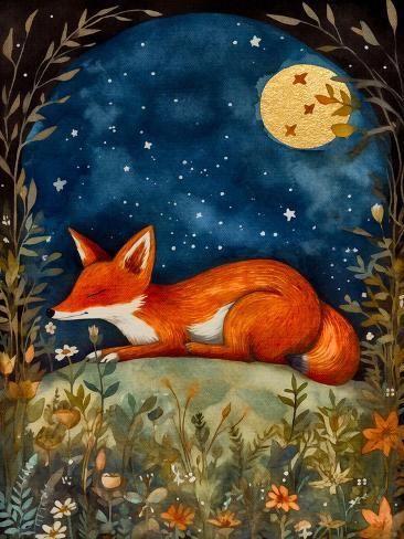 size: 12x9in Art Print: Sleeping Fox by The Dutch Lady : Dutch Lady, Quilt Panels, Fox Art Print, Sewing Patchwork, Art Fox, Sleeping Animals, Fox Illustration, Patchwork Quilting, Art Birthday