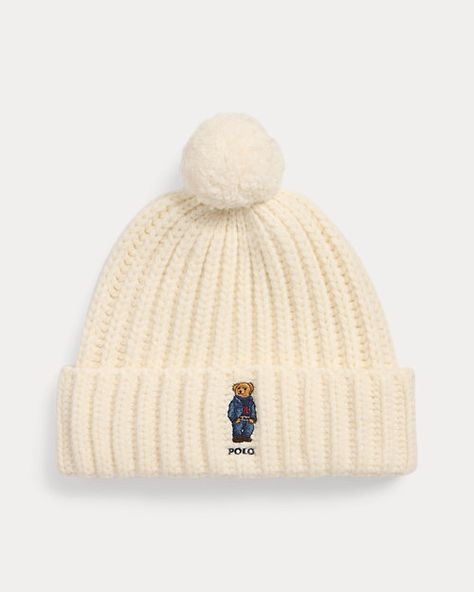 Polo Bear Rib Pom-Pom Beanie Ralph Lauren Polo Bear, Ralph Lauren Hats, Pom Pom Beanie Hat, Yarn Pom Pom, Beanie Hats For Women, Polo Bear, Ralph Lauren Outfits, Knit Beanie Hat, Pom Pom Hat