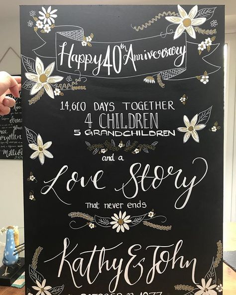 Happy Anniversary Chalkboard Art, 50th Anniversary Chalkboard Signs, Anniversary Chalkboard, 25th Wedding Anniversary Cakes, 40th Anniversary Party, Wedding Anniversary Cakes, 25 Year Anniversary, Anniversary Decor, Wedding Congratulations Card