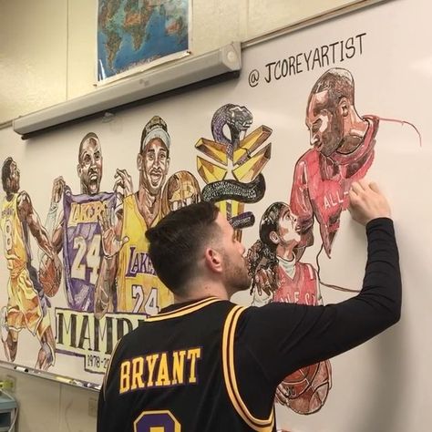 Jarred Corey on Instagram: "8/24 a tribute to the late @kobebryant done with Expo Dry Erase markers on the whiteboard in my art class. #kobebryant #mambamentality #kobemural #wshh #mural #nba #drawing #artteacher #mambaday" Expo Marker Art, Whiteboard Art, Expo Marker, Dry Erase Markers, Marker Art, Whiteboard, White Board, Art Class, Dry Erase