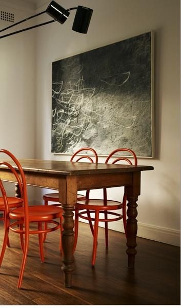 Dining Chairs Giant Chalkboard, Staining Wood Floors, Red Chairs, Parsons Table, Dark Wood Table, Green Notebook, Thonet Chair, Inspiring Interiors, Interior Design Awards