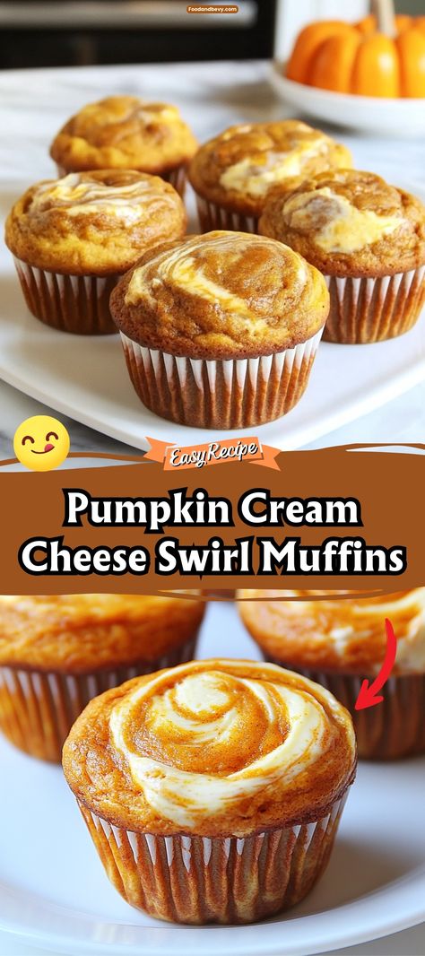 Delight in the fall flavors with Pumpkin Cream Cheese Swirl Muffins, where moist pumpkin-spiced muffins meet a creamy, cheesecake-like swirl. Each bite offers the perfect balance of sweet pumpkin and tangy cream cheese, making these muffins a hit for breakfast, snacks, or dessert during the autumn season. #PumpkinMuffins #CreamCheeseSwirl #FallBaking Cream Cheese Filled Pumpkin Cupcakes, Pumpkin Bread Muffins Easy, Easy Pumpkin Cream Cheese Muffins, Pumpkin And Cream Cheese Recipes, Cream Cheese Swirl Muffins, Starbucks Pumpkin Cream Cheese Muffins, Spiced Muffins, Pumpkin Pie Muffins, Pumpkin Bread With Cream Cheese