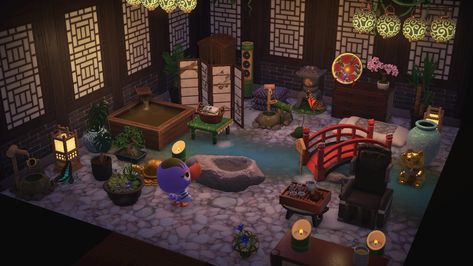 #acnh #animalcrossing Hot Spring Animal Crossing, Relaxing Hot Spring Resort Acnh, Animal Crossing Hot Spring, Acnh Hot Spring, Hot Spring Resort, Happy Home Designer, Spring Animals, Spring Resort, Hot Spring