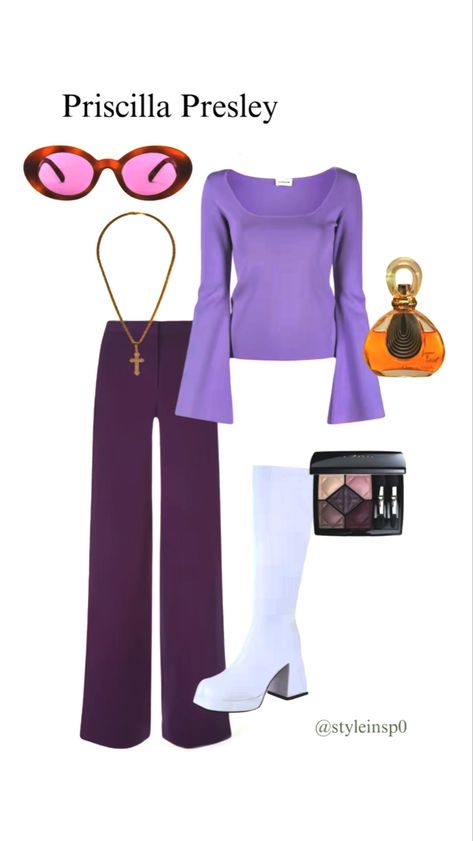 Priscilla presely, outfit inspo, Halloween outfit inspo, Elvis presley Decades Day Outfits 70s, Priscilla Presley Halloween, 70s Outfits Disco, 60s Halloween Costume, Outfit Inspo Halloween, 60s Inspired Outfits, Outfits 60s, Elvis Costume, 2023 Outfits