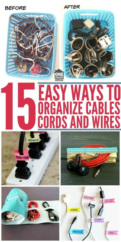 15 DIY Cord Organizers to Keep Your Wires and Cables Untangled Cable Organizer Diy, Organize Cables, Hiding Ugly, Diy Rangement, Hide Cables, Organizing Wires, Hide Wires, Door Shoe Organizer, Crazy House