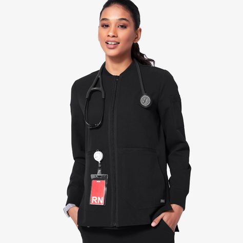 Nurse Outfit Scrubs, Scrubs Uniform, Nurse Outfit, Figs Scrubs, Black Fig, Medical Outfit, Scrubs Outfit, Scrub Jackets, Lab Coats