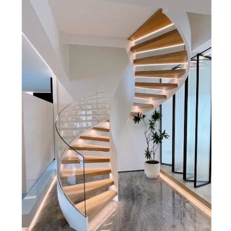 4153.59US $ |Luxury Gold Indoor Spiral Staircase LED Lights Top Grade Prefab Curved Stair Oak Wood Loft Circular Stairs| |   - AliExpress Circular Stairs, Black Brick, Spiral Stairs, Loft House, Spiral Staircase, Exterior Brick, Staircases, Modern Wood, Oak Wood