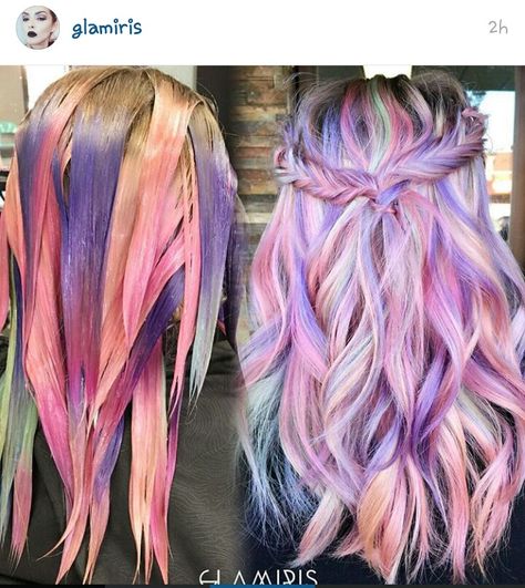 Unicorn hair Different Colored Hair, Unicorn Hair Color, Hair Color Pastel, Boring Hair, Ombré Hair, Unicorn Hair, Colorful Hair, Pastel Hair, Colored Hair