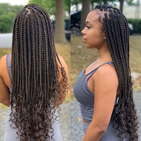 2023 Box Braids For Black Women, Individual Braids For Black Women Medium, Mid Back Box Braids With Curly Ends, Wavy Box Braids Hairstyles, Medium To Large Box Braids, Full Box Braids Medium, Hair Styles Braids With Curls, Medium Size Box Braids With Curly Ends, Knowles’s Box Braids