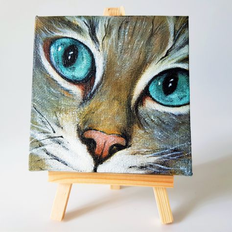 Please check out my #etsy shop: Acrylic Painting On 10x10cm Mini Canvas With Easel, Cute Big Eye Kitty Cat Art Painting, Decoration Art Gift For Friends/Loved Ones/Yourself/Kids/Minimalist Space/Office❤ #birthday #animal #artdeco #acrylicpainting #minicanvasart https://etsy.me/3LTItEE Peaceful Art, Cat Art Painting, Minimalist Space, Painting Decoration, Big Blue Eyes, Office Birthday, Peace Art, Hanging Flower Wall, Friends Love