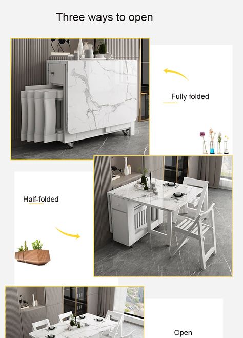 Fashion White color folding dining table furniture yemek masasi multifunctional rectangle dining table and chairs|Dining Tables| - AliExpress Foldable Dining Table With Chairs, Smart Dining Table, Space Saver Dining Table, Dark Cozy Bedroom Ideas, Bedroom Ideas Wall, Urban Greenery, Cheap Dining Tables, Wall Pantry, Dark Cozy Bedroom