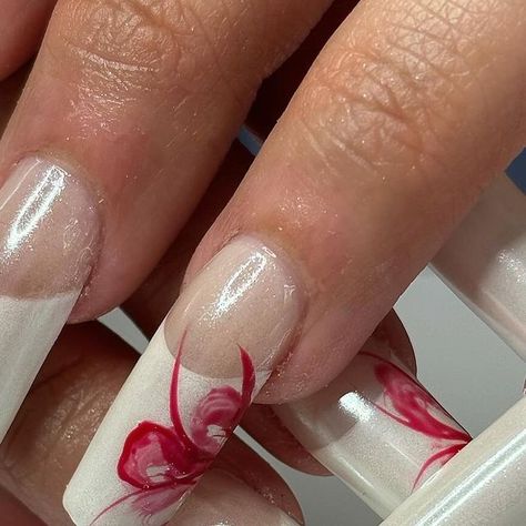 Gelxnails  /  acrylic nails on Instagram: "early 2000’s french tip inspired #gelxnails 🌹" Cool Simple Nail Designs, Clear Y2k Nails, 2000s Nail Art Designs, Early 2000s French Tip Nails, Adriana La Cerva Nails, 2000 French Tip Nails, French Tip With Nail Art, Y2k French Nails, French Tips Y2k