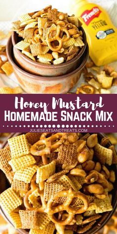 Want some savory snack mix recipes best for kids and adults? Make this Honey Mustard Homemade Snack Mix. It's Slightly, Sweet and Salty Homemade Snack Mix Flavored with the Perfect Amount of Honey Mustard! One of the Best Snack Mix Recipes! Make it for your favorite holiday parties! #homemade #snacks #easyrecipe Savory Snack Mix Recipes, Chex Snack Mix, Easy Snack Mix, Honey Mustard Pretzels, Homemade Mustard, Trail Mix Recipes, Puppy Chow Recipes, Cereal Snacks, Chex Mix Recipes