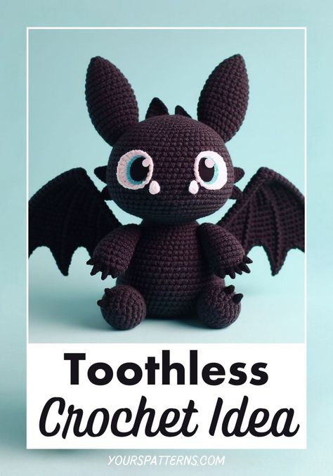 Crochet Toothless Amigurumi Toothless Crochet Pattern Free Amigurumi, Httyd Crochet Pattern, Cute Dragon Crochet Pattern Free, Toothless Amigurumi Free Pattern, Toothless Dragon Crochet Pattern Free, Toothless Crochet Pattern Free, Toothless Amigurumi, Toothless Pattern, Crochet Toothless