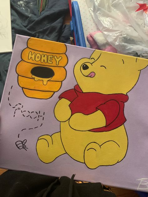 Canvas Art Designs Disney Character Canvas Painting, Things To Paint Characters, Disney Easy Paintings Canvases, Things To Paint Or Draw, Winnie The Pooh Easy Painting, Easy Birthday Paintings, Fun Cute Drawings, Woody Toy Story Painting, Super Simple Paintings