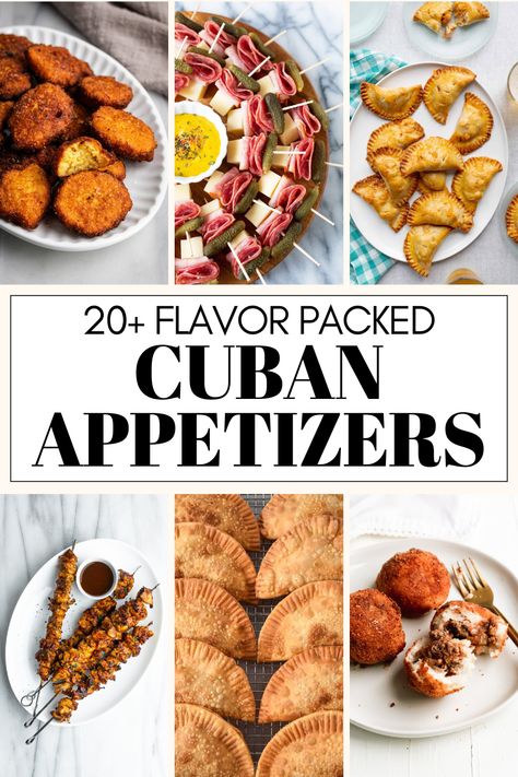 Planning your next party just got easier with this collection of 20+ Cuban appetizers! Here you'll find casual finger foods and bite-sized treats that will make any gathering more delicious. Your guests will love the crispy goodness of Cuban Empanadas, the nostalgic charm of classic street food Ham Croquettes, the crunch of Plantain Chips, and the zesty flavors of Cuban Sandwich Roll-Ups. Cuban Bbq Party, Cuban Appetizers Finger Foods, Cuban Fingerfood, Cuban Food Catering, Latin Party Food, Cuban Street Food, Cuban Food Truck, Havana Nights Food Ideas, Colombian Party Food