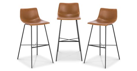 Tan Paxton Leatherette Steel Base 29” Bar Stool Set Of 2 | Poly & Bark Midcentury Bar, Modern Counter Stools, Poly & Bark, Modern Restaurant, Counter Height Bar, Leather Bar Stools, Wood Counter, Counter Height Bar Stools, Modern Bar Stools