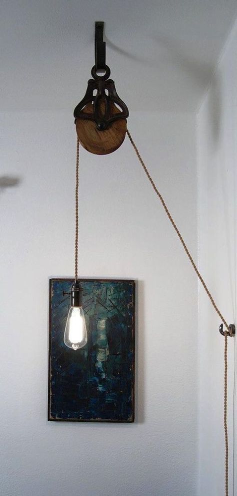 Facebook Pulley Lamps, Luminaria Diy, Lampe Industrial, Pulley Light, Steampunk Lighting, Diy Lampe, Edison Lighting, Deco Luminaire, The Ceiling