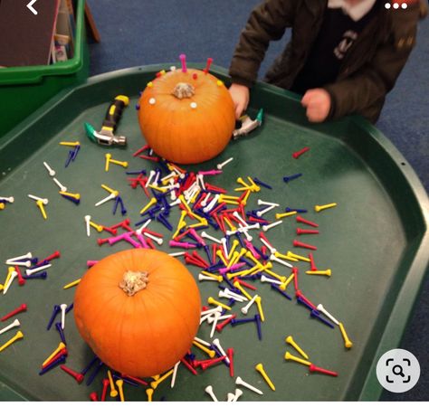 Eyfs Pumpkin Activities, Eyfs Pumpkin Ideas, Pumpkin Soup Eyfs Activities, Pumpkin Eyfs Activities, Pumpkin Tuff Tray Ideas, Pumpkin Tuff Tray, Pumpkin Soup Eyfs, Fine Motor Activities Eyfs, Halloween Tuff Tray Ideas