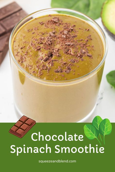 This chocolate spinach smoothie is thick, creamy, and full of flavor. The banana in this recipe gives the smoothie a hint of sweetness and the cocoa powder loads you up with chocolate flavor. Even though this smoothie reminds us of a creamy milkshake, it’s loaded with nutritional benefits. It’s full of magnesium along with other vitamins and minerals. Plus, it’s low in calories and easy to fit into your day. Spinach In Smoothies, Protein Spinach Smoothie, Spinach Chocolate Smoothie, Chocolate Mint Smoothie, Peanut Butter Spinach Smoothie, Tasty Spinach Smoothie, Spinach Avocado Smoothie, Chocolate Protein Smoothie, Banana Spinach Smoothie