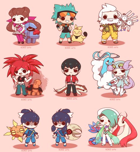 Johto Gym Leaders, Kanto Gym Leaders, Chibi Pokemon, Pokémon Oras, Pokemon Gym Leaders, Pokemon Gym, Monster Games, Pokemon Universe, Gym Leaders