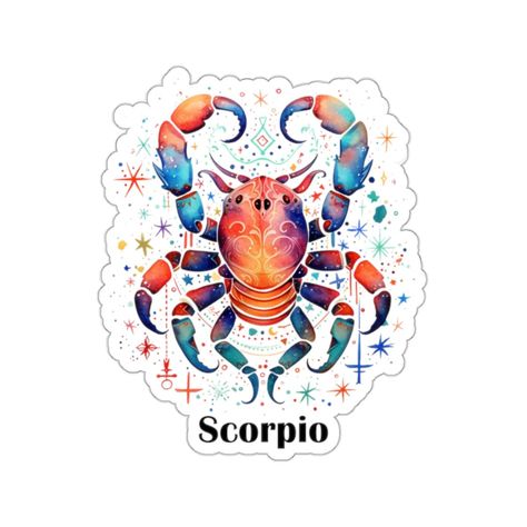 "Add a touch of celestial charm to your everyday items with this vibrant Scorpio Watercolor Sticker. A perfect way to display your zodiac sign or to gift to a loved one. Crafted from 100% durable vinyl and featuring a whimsical watercolor illustration of a Scorpio sign, this kiss-cut sticker is an artistic blend of color and symbolism. Its glossy finish enhances the vibrant colors, ensuring it gets noticed wherever you stick it. Choose from four different sizes (2\" x 2\", 3\" x 3\", 4\" x 4\", or 6\" x 6\") to find the perfect sticker for any space. While not waterproof, it is made with a strong 3M glue for longevity, ensuring it sticks around for a long time. The Scorpio sign represents passion, resourcefulness, and bravery. Whether you're a Scorpio or are shopping for one, this sticker Scorpio Watercolor, Watercolor Zodiac, Outer Space Art, Funny Golf Gifts, Zodiac Scorpio, The Scorpio, Whimsical Watercolor, Scorpio Sign, Watercolor Stickers