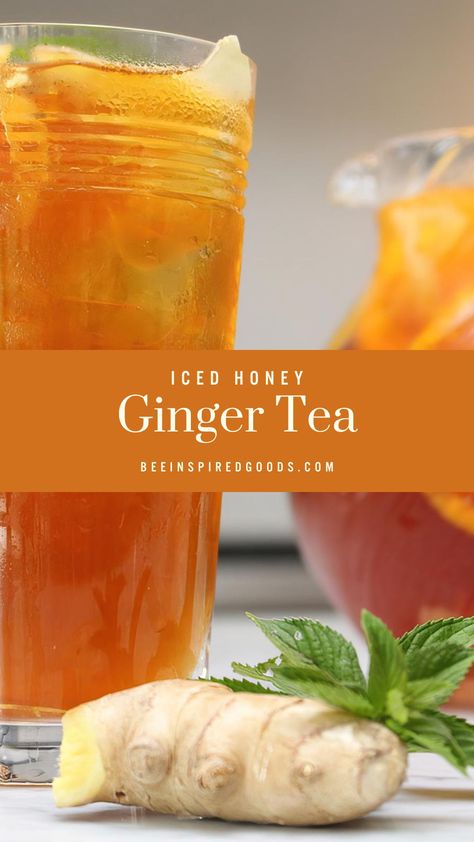 Isn't a tall, cold glass of iced tea just so refreshing on a hot summer day? Ginger Iced Tea with Honey is simple to brew, makes enough to quench the thirst of you and several friends, and requires only a few ingredients. This is a perfect drink for a day spent on the beach or a night by the campfire. Cold Ginger Tea, Iced Ginger Tea, Sun Brewed Iced Tea, Perfect Iced Tea, Cold Brew Tea Recipe, Fresh Ginger Uses, Honey Iced Coffee, Home Made Tea, Ginger Iced Tea Recipe