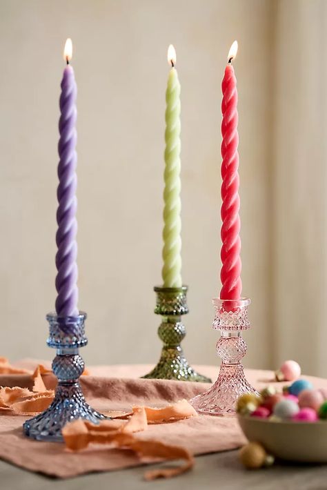 Wonder-full: The Colorful Holiday Decor Shop | Terrain Unique Taper Candles, Wavy Candle, Kids Art Space, Colorful Christmas Decorations, Miscellaneous Items, Woodland Christmas, The Cave, Hand Poured Candle, Colorful Candles