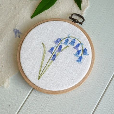 A 'blue-tiful' addition to your home. Our embroidered bluebell hoops - link below. #bluebells #embroidery #handmade #homedecor #springdecor Embroidery Bluebells, Bluebell Flower, Blue Bell Flowers, Embroidered Hoop, White Linen Fabric, Embroidered Gifts, Wooden Hoop, Room Dimensions, Charm Gift