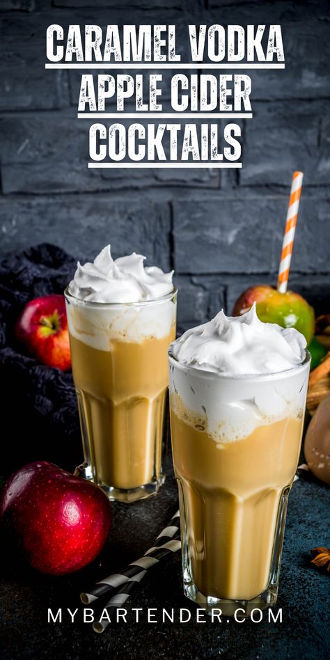 Caramel apple cocktails are the ultimate treat for fall festivities, from cozying up by the bonfire on a chilly evening to spicing up your Halloween celebrations. The perfect blend of rich caramel, juicy apple, and a splash of spirits creates a sip-worthy experience that will have you coming back for more.So, grab your favorite glass and get ready to indulge in the warm embrace of these irresistible treats! Caramel Vodka Apple Cider, Frozen Apple Cider, Creamy Apple Cider, Vodka Apple Cider, Apple Cocktails, Apple Cider Cocktails, Vodka Mixers, Apple Cider Cocktail, Caramel Vodka