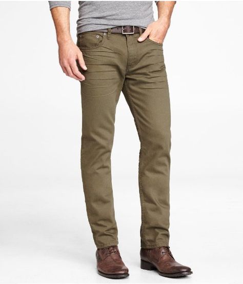 Olive Slim Jeans from Express Olive Jeans Outfit, Business Casual Attire For Men, Olive Jeans, Jeans Outfit Men, Dockers Pants, Masculine Style, Street Fashion Men Streetwear, Sharp Dressed Man, Chino Jeans