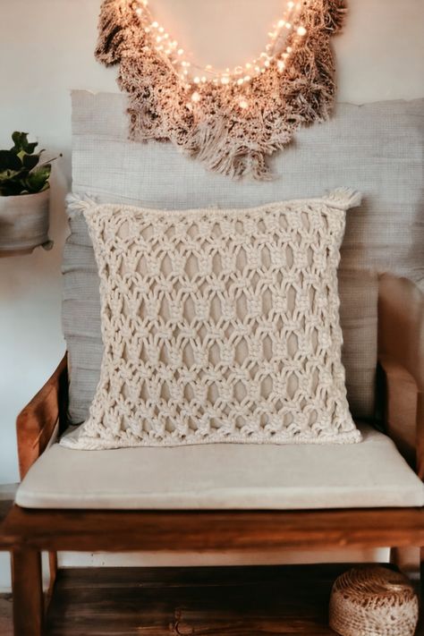 Ivory macrame pillow cover, Boho, Bohemian, Throw pillow, Farm House, Home Gift Macrame Pillow Cover, Boho Style Pillows, Macrame Pillow, Bohemian Throw Pillows, Macrame Home Decor, Pom Pom Pillows, Diy Tote, Crochet Pillow Cover, Chunky Knit Throw