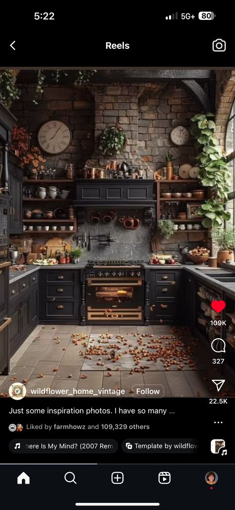 Witchy Kitchen Aesthetic, Gothic Farmhouse Decor, Barn House Kitchen, Log Cabin Kitchen, Cottage Core Kitchen, Custom Kitchen Remodel, Moody Kitchen, Apartment Decorating On A Budget, Vintage Cabin