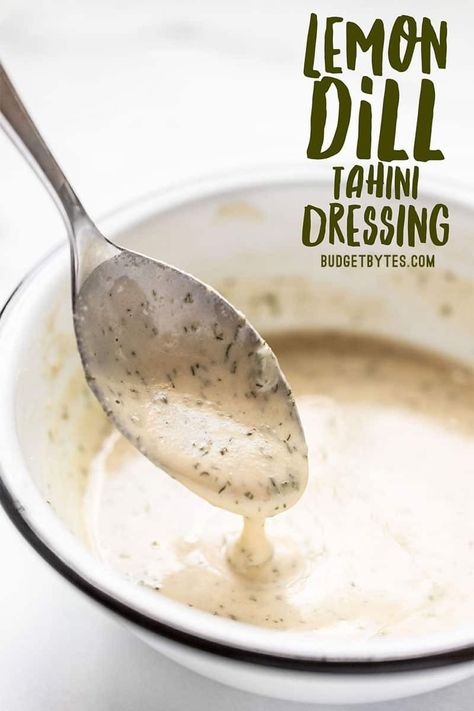 Dill Tahini Dressing, Lemon Dill Salad Dressing, Keto Tahini Dressing, Vegan Dressings For Salads, Salmon Dressing, Sauce For Salad, Vegetables Grilled, Chicken Potato Salad, Vegan Dressings