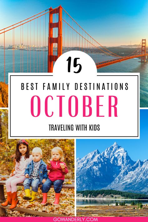 Find the best USA places to visit in October with kids. Discover family-friendly fall destinations and activities. Best November Vacations, October Travel Destinations, October Travel, Usa Places, Kid Friendly Vacations, Usa Places To Visit, Thanksgiving Travel, Fall Road Trip, Fall Vacations