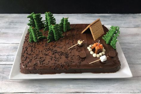 Homemade Camping Cake Camping Cake Ideas For Men, Camping Cakes Birthday, Camp Cake, Baking Chocolate Cake, Camping Theme Cakes, Camping Birthday Cake, 6th Birthday Cake, Camping Cake, No Bake Chocolate Cake