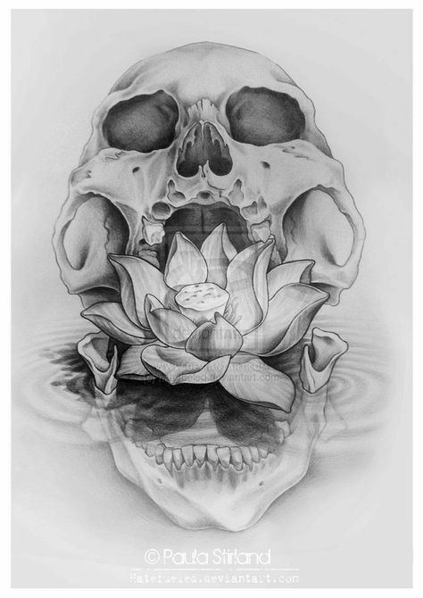 Kunst Tattoos, Skulls Drawing, Geniale Tattoos, Lotus Tattoo, Skull Drawing, Tattoo Life, A Skull, Flower Tattoo Designs, Skull Tattoos