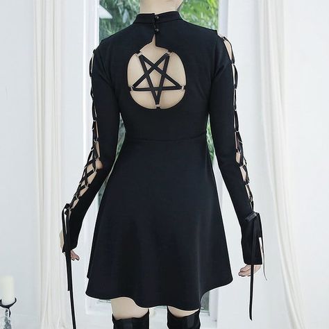 'Tourniquet' pentagram lace up dress. Free shipping worldwide 🖤 Tap to shop!!!! . . . #goth #emo #gothic #alternative #grunge #aesthetic… Pentagram Dress, Vampire Outfits, Wizard Fashion, Real Outfits, Goth Outfit Ideas, Doom Metal, Dark Witch, Space Outfit, Gothic Clothes